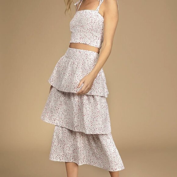 NWT Lulus Top Tier Babe Pink Floral Embroidered Sleeveless Midi Dress (size SM) - Picture 2 of 11